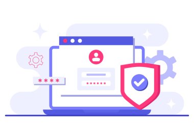 Şifre güvenli erişim, Veri koruması, Siber güvenlik, İnternet güvenliği, bilgi gizliliği, İniş sayfası, uygulama, web pankartı, bilgi, poster illüstrasyonu için hesap koruması düz vektör çizimi
