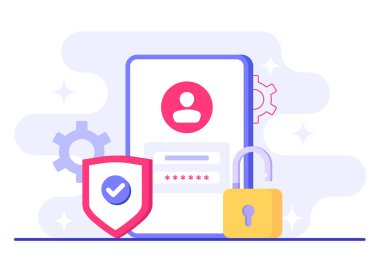 Şifre güvenli erişim, Veri koruması, Siber güvenlik, İnternet güvenliği, bilgi gizliliği, İniş sayfası, uygulama, web pankartı, bilgi, poster illüstrasyonu için hesap koruması düz vektör çizimi