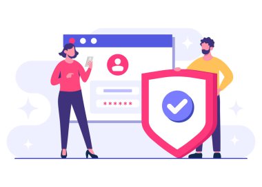 Şifre güvenli erişim, Veri koruması, Siber güvenlik, İnternet güvenliği, bilgi gizliliği, İniş sayfası, uygulama, web pankartı, bilgi, poster illüstrasyonu için hesap koruması düz vektör çizimi