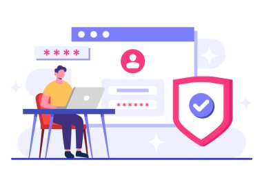 Şifre güvenli erişim, Veri koruması, Siber güvenlik, İnternet güvenliği, bilgi gizliliği, İniş sayfası, uygulama, web pankartı, bilgi, poster illüstrasyonu için hesap koruması düz vektör çizimi