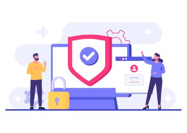 Şifre güvenli erişim, Veri koruması, Siber güvenlik, İnternet güvenliği, bilgi gizliliği, İniş sayfası, uygulama, web pankartı, bilgi, poster illüstrasyonu için hesap koruması düz vektör çizimi