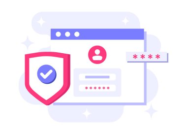 Şifre güvenli erişim, Veri koruması, Siber güvenlik, İnternet güvenliği, bilgi gizliliği, İniş sayfası, uygulama, web pankartı, bilgi, poster illüstrasyonu için hesap koruması düz vektör çizimi