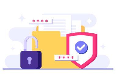 Şifre güvenli erişim, Veri koruması, Siber güvenlik, İnternet güvenliği, bilgi gizliliği, İniş sayfası, uygulama, web pankartı, bilgi, poster illüstrasyonu için hesap koruması düz vektör çizimi