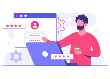 Şifre güvenli erişim, Veri koruması, Siber güvenlik, İnternet güvenliği, bilgi gizliliği, İniş sayfası, uygulama, web pankartı, bilgi, poster illüstrasyonu için hesap koruması düz vektör çizimi