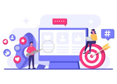 İniş sayfası, web afişi, mobil uygulama, bayrak, iş içeriği stratejisi, web tasarımı, dijital pazarlama çevrimiçi bağlantı konsepti için sosyal medya pazarlama kavramı düz vektör çizimi
