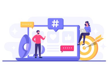 İniş sayfası, web afişi, mobil uygulama, bayrak, iş içeriği stratejisi, web tasarımı, dijital pazarlama çevrimiçi bağlantı konsepti için sosyal medya pazarlama kavramı düz vektör çizimi