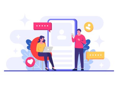 İniş sayfası, web afişi, mobil uygulama, bayrak, iş içeriği stratejisi, web tasarımı, dijital pazarlama çevrimiçi bağlantı konsepti için sosyal medya pazarlama kavramı düz vektör çizimi