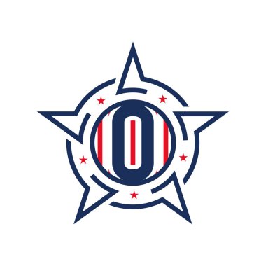 Yıldız ve Bayrak 'lı Amerikan Yurtsever O logosu. O Mektubu Vatansever Logo Tasarımı