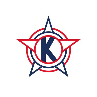 K Yıldız Harfi Logo Tasarımı. Star 'ın içinde Yurtsever K Logosu