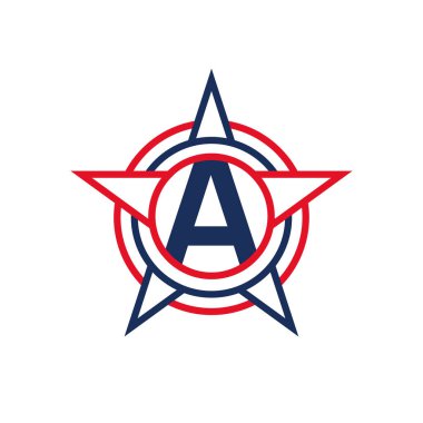Harf A Yıldız Logosu Tasarımı. Vatansever Yıldızın İçinde Bir Logo Konsepti