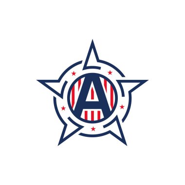 Yıldız ve Bayrak 'lı Amerikan Vatansever A logosu. Vatansever Logo Tasarımı Mektubu