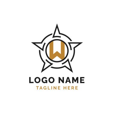 W harfi yıldız logosu tasarımı. Yıldız Alfabesi W Logosu