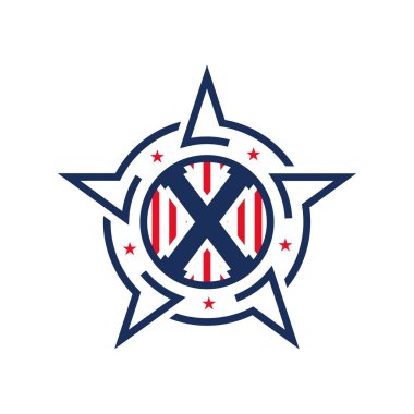 Yıldız ve Bayrak 'lı Amerikan Vatansever X Logosu. X Harfi Vatansever Logo Tasarımı