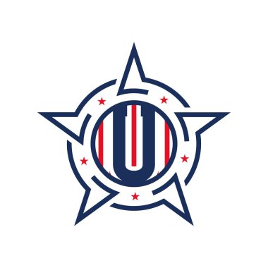 Yıldız ve Bayrak 'lı Amerikan Yurtsever U logosu. U Mektubu Vatansever Logo Tasarımı