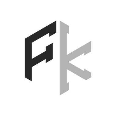 Modern Eşsiz Altıgen Harf Logo Tasarım Şablonu. Zarif ilk FK Harf Logosu Kavramı