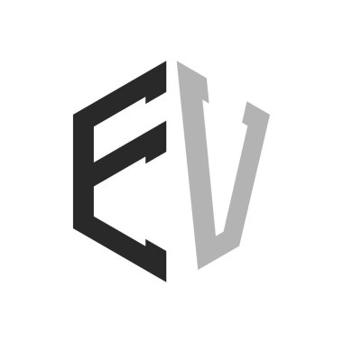 Modern Eşsiz Altıgen Harf EV Logo Tasarım Şablonu. Zarif ilk EV Harf Logosu Kavramı