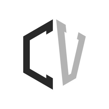 Modern Eşsiz Altıgen Harf CV Logo Tasarım Şablonu. Zarif ilk CV Harf Logosu Kavramı