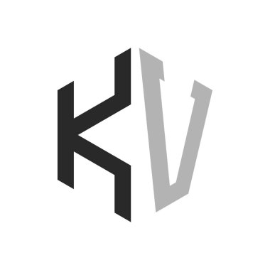 Modern Eşsiz Altıgen Harf KV Logo Tasarım Şablonu. Zarif başlangıç KV Harf Logosu Kavramı