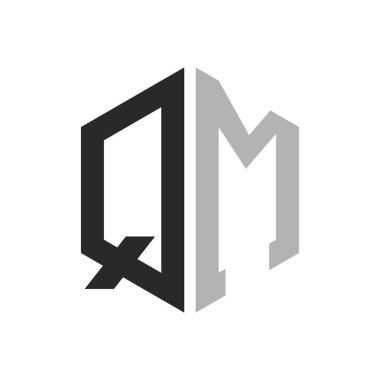 Modern Unique Hexagon Letter QM Logo Design Template. Elegant initial QM Letter Logo Concept clipart
