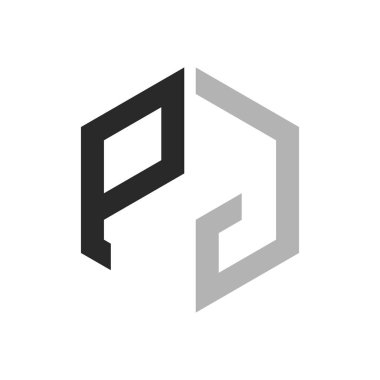 Modern Eşsiz Altıgen Harf PJ Logo Tasarım Şablonu. Zarif ilk PJ Harf Logosu Kavramı