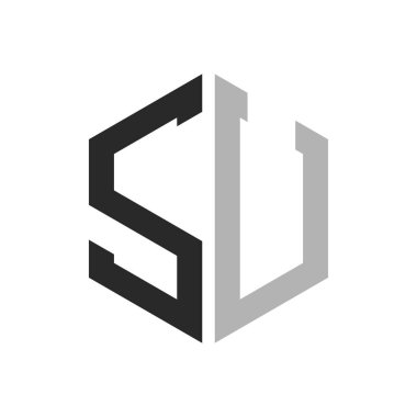 Modern Eşsiz Altıgen Logo Tasarım Şablonu. Zarif ilk SU Harf Logosu Kavramı