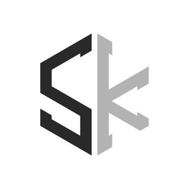 Modern Eşsiz Altıgen Harf Logo Tasarım Şablonu. Zarif ilk SK Harf Logosu Kavramı