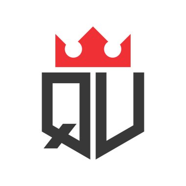 Mektup QU Crown Logosu. Harf QU Logo Tasarım Şablonu Üzerinde Taç