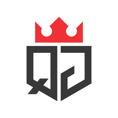 Mektup QJ Crown Logosu. Harf QJ Logo Tasarım Şablonu Üzerinde Taç