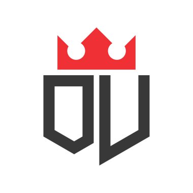 Crown Logo 'dan mektup. Crown on Letter OU Logo Tasarım Şablonu