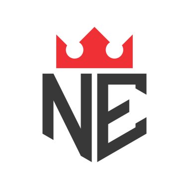 NE Crown Logosu. Crown on Letter NE Logo Tasarım Şablonu