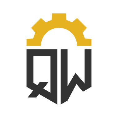 Letter QW Gear Logo Design for Service Center, Repair, Factory, Industrial, Digital and Mechanical Business clipart