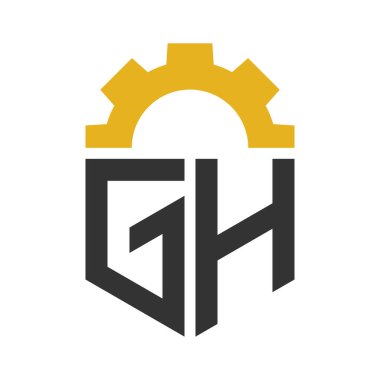 Letter GH Gear Logo Design for Service Center, Repair, Factory, Industrial, Digital and Mechanical Business clipart