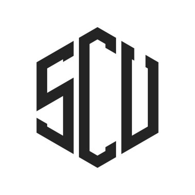 SCU Logo Tasarımı. İlk Harf SCU Monogram Logosu Hexagon şekli ile