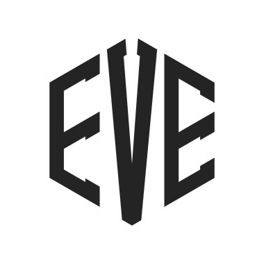EVE Logo Tasarımı. Altıgen şekilli İlk Harf EVE Monogram Logosu