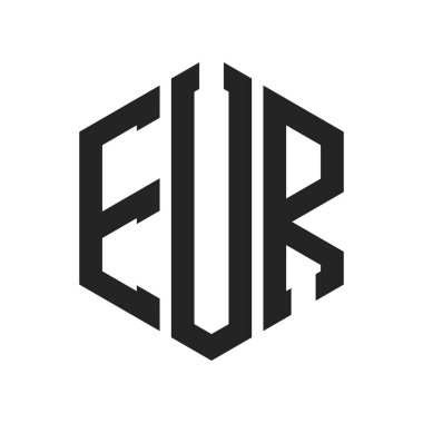 EUR Logo Tasarımı. Altıgen şekilli ilk Harf EUR Monogram Logosu