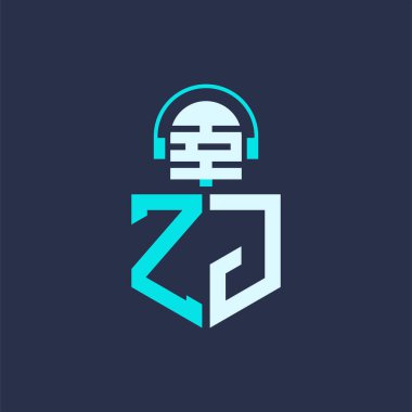 ZJ Ses, Müzik ve Podcast Markalaşma için Mikrofon Logosu Tasarımı - Yaratıcı Endüstriler için ZJ Logosu Profesyonel Vektör İlülasyonu