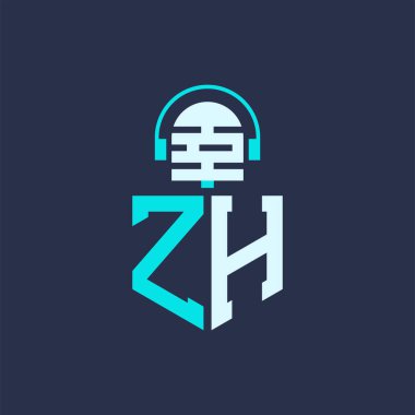 ZH Microphone Logo Design for Audio, Music, and Podcast Branding - Letter ZH Logo Professional Vector Illustration for Creative Industries clipart