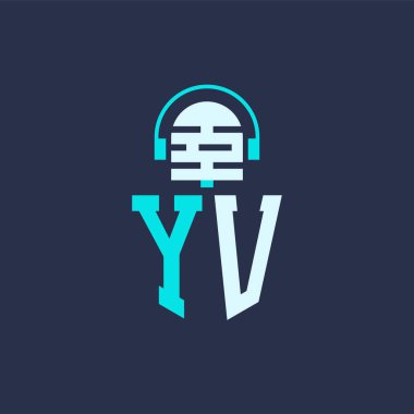 YV Mikrofon Ses, Müzik ve Podcast Markalaştırma Logosu - Yaratıcı Endüstriler için YV Logosu Profesyonel Vektör İllüstrasyonu