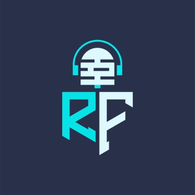 RF Ses, Müzik ve Podcast Markalaşması için Mikrofon Logosu Tasarımı - Yaratıcı Endüstriler için RF Logosu Profesyonel Vektör İlülasyonu