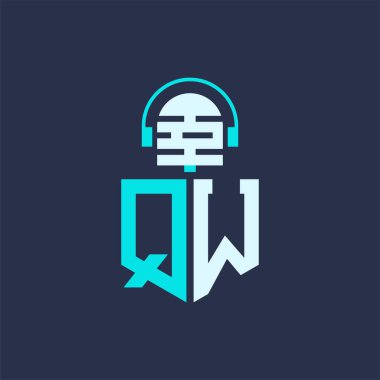 QW Ses, Müzik ve Podcast Markalaştırma için Mikrofon Logosu Tasarımı - Yaratıcı Endüstriler için Harf QW Logosu Profesyonel Vektör İlülasyonu