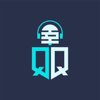 QQ Ses, Müzik ve Podcast Markalaştırma için Mikrofon Logosu Tasarımı - Yaratıcı Endüstriler için Harf QQ Logosu Profesyonel Vektör İlülasyonu