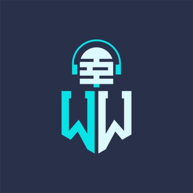 WW Ses, Müzik ve Podcast Markalaştırma için Mikrofon Logosu Tasarımı - Yaratıcı Endüstriler için WW Logosu Profesyonel Vektör İlülasyonu