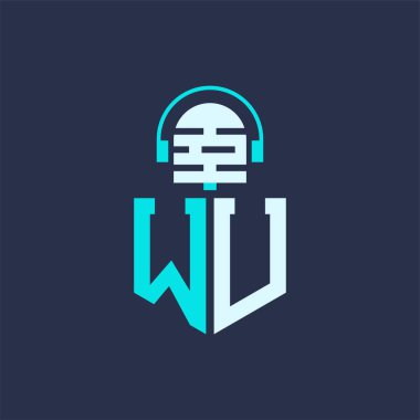 WU Ses, Müzik ve Podcast Markalaştırma için Mikrofon Logosu Tasarımı - Yaratıcı Endüstriler için WU Logosu Profesyonel Vektör İlülasyonu