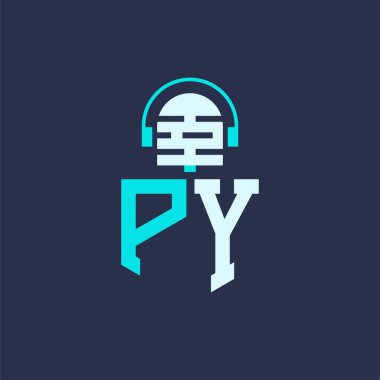 Ses, Müzik ve Podcast Markalaştırma için PY Mikrofon Logosu Tasarımı - Yaratıcı Endüstriler için Harf PY Logosu Profesyonel Vektör İlülasyonu