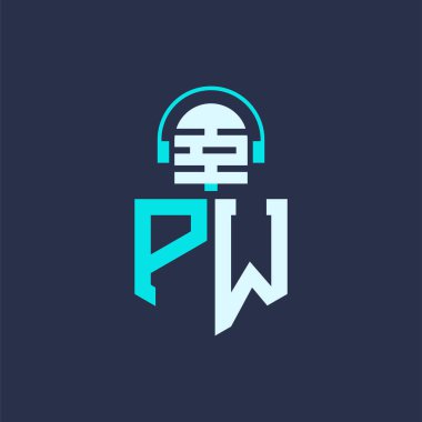 PW Ses, Müzik ve Podcast Markalaştırma için Mikrofon Logosu Tasarımı - Yaratıcı Endüstriler için PW Logosu Profesyonel Vektör İlülasyonu