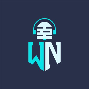 WN Ses, Müzik ve Podcast Markalaşması için Mikrofon Logosu Tasarımı - Yaratıcı Endüstriler için Letter WN Logosu Profesyonel Vector Illustration
