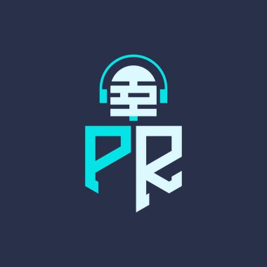 PR Mikrofon Ses, Müzik ve Podcast Markalaştırma Logosu - Yaratıcı Endüstri için Reklam Sanatı Profesyonel Logosu İllüstrasyonu