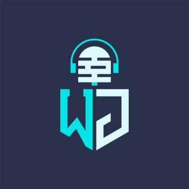 WJ Ses, Müzik ve Podcast Markalaştırma için Mikrofon Logosu Tasarımı - Yaratıcı Endüstriler için WJ Logosu Profesyonel Vektör İlülasyonu