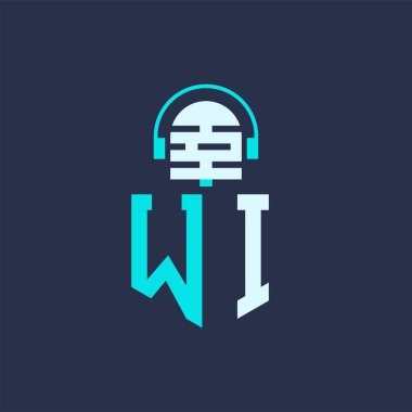 WI Ses, Müzik ve Podcast Markalaştırma için Mikrofon Logosu Tasarımı - Yaratıcı Endüstriler için WI Logosu Profesyonel Vektör İlülasyonu