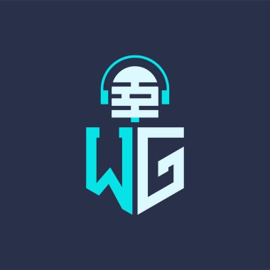 WG Ses, Müzik ve Podcast Markalaştırma için Mikrofon Logosu Tasarımı - Yaratıcı Endüstriler için WG Logosu Profesyonel Vektör İlülasyonu